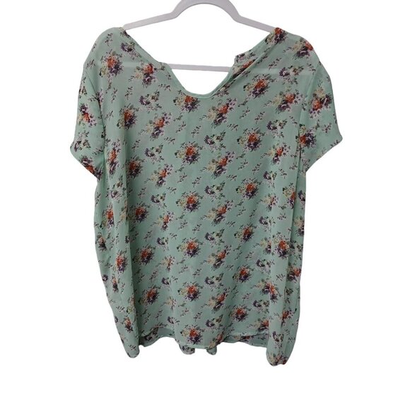 Zenobia XXXL Floral Print Blouse Green & Multicolor Short Sleeve Polyester - Picture 4 of 6